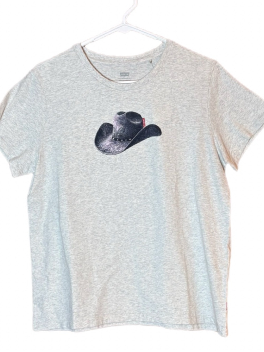 Levi’s Rhinestone Cowboy Hat Graphic Tee Gray Short Sleeve Size L NWT - Picture 2 of 7